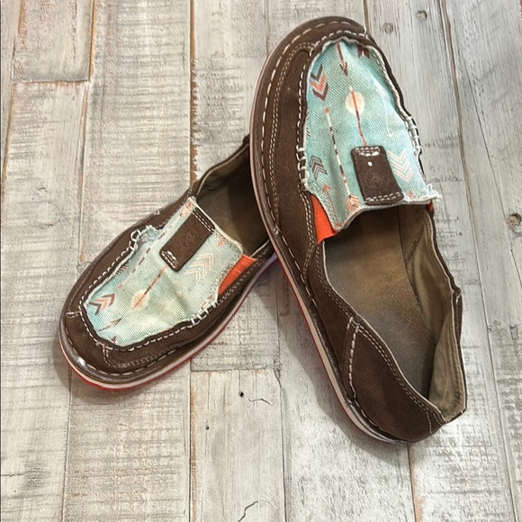 ARIAT BROWN & TURQUOISE SUEDE/CAVAS SLIP ON CRUISER  WOMENS SIZE 7.5b - Picture 1 of 10